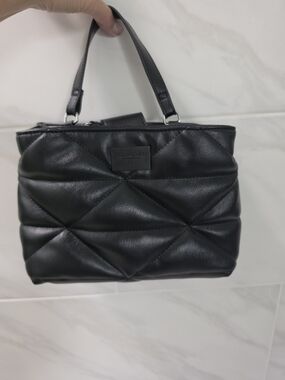 Tahari Black Quilted Leather Mini Tote Bag